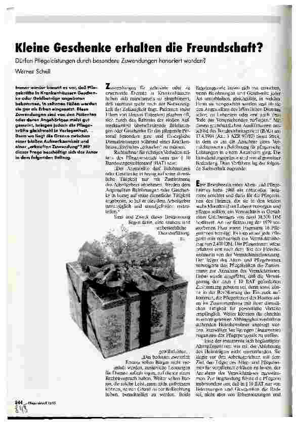 Vorschauseite 1: Kleine Geschenke erhalten die Freundschaft? Dürfen Pflegeleistungen durch besondere Zuwendungen honoriert werden?