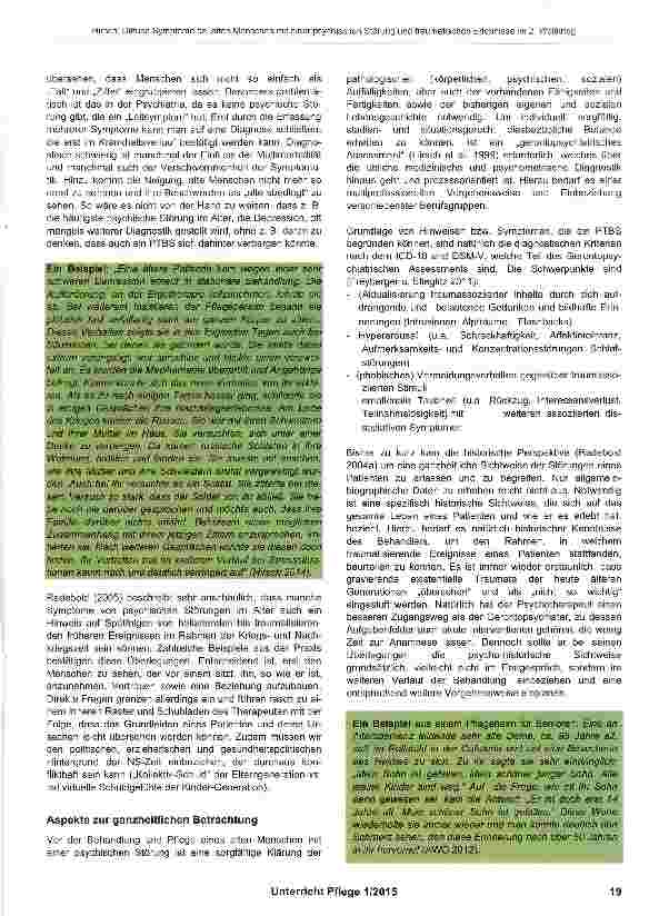 Vorschauseite 2: Diffuse Symptome bei alten Menschen mit einer psychischen Störung: Bedingt durch traumatische Erlebnisse im 2. Weltkrieg?