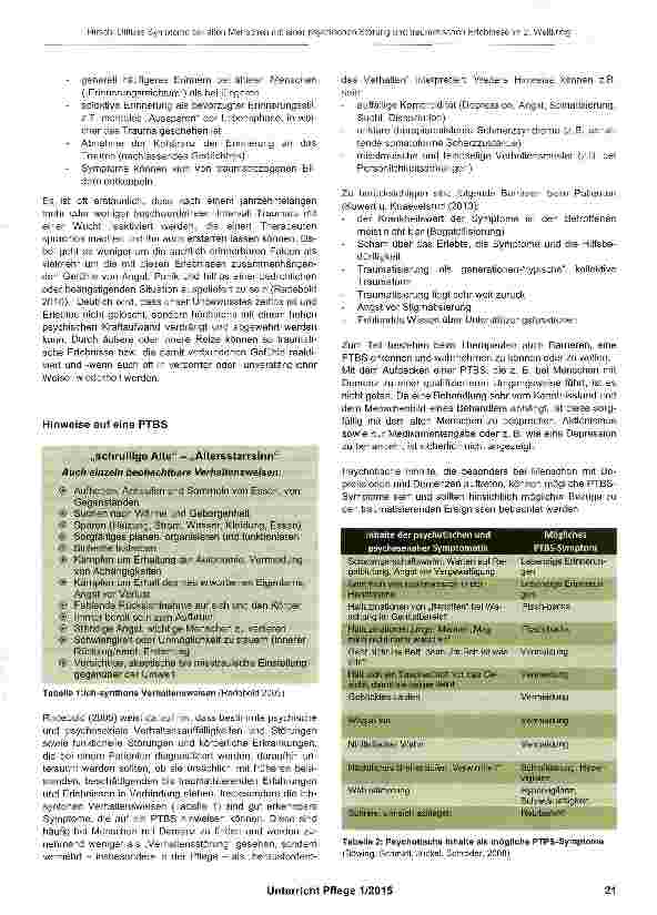 Vorschauseite 4: Diffuse Symptome bei alten Menschen mit einer psychischen Störung: Bedingt durch traumatische Erlebnisse im 2. Weltkrieg?