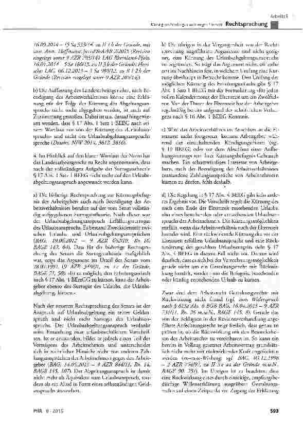 Vorschauseite 3: Kürzung des Erholungsurlaubs wegen Elternzeit BUrlG § 7 Abs. 4; BEEG § 17 Abs. 1 Satz 1