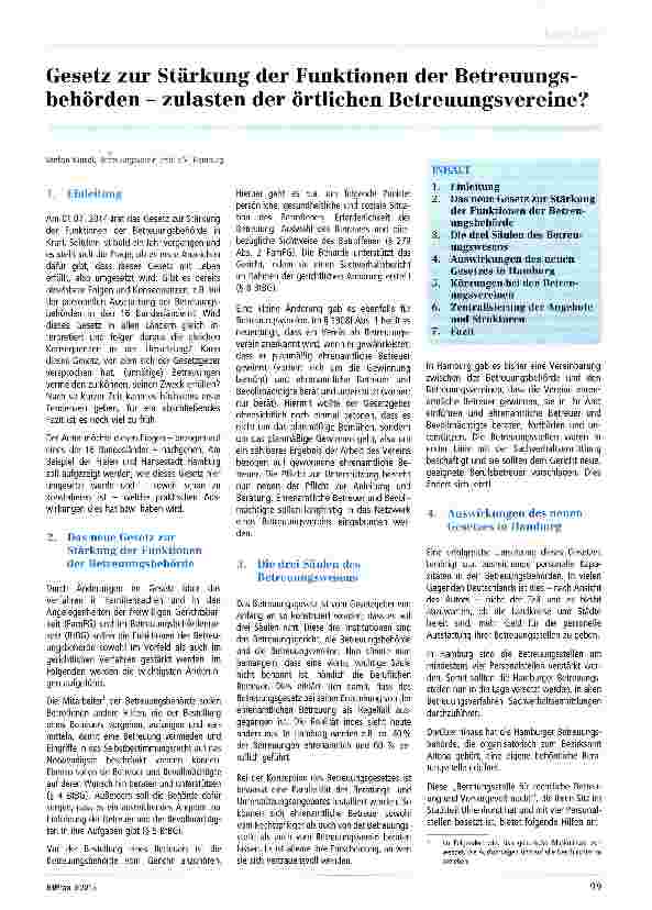 Vorschauseite 1: Gesetz zur Stärkung der Funktionen der Betreuungsbehörden - zulasten der örtlichen Betreuungsvereine?
