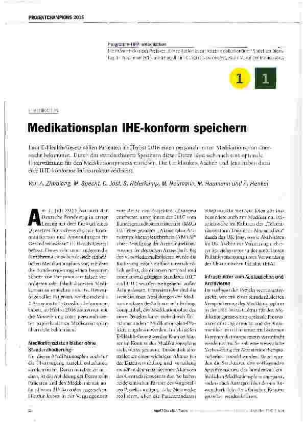 Vorschauseite 1: Medikationsplan IHE-konform speichern
