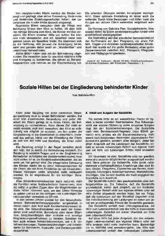 Vorschauseite 1: Soziale Hilfen bei der Eingliederung behinderter Kinder