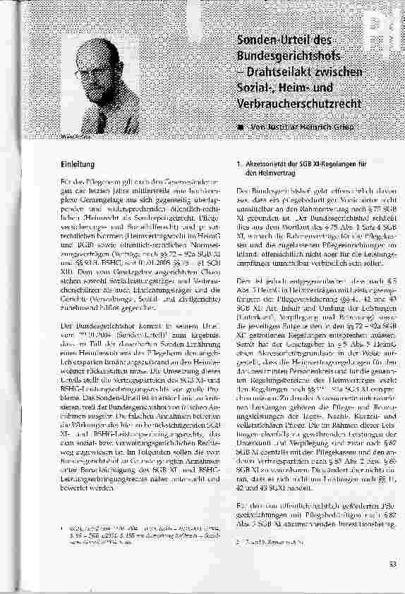 Vorschauseite 1: Sonden-Urteil des Bundesgerichtshofs - Drahtseilakt zwischen Sozial-, Heimund Verbraucherschutzrecht