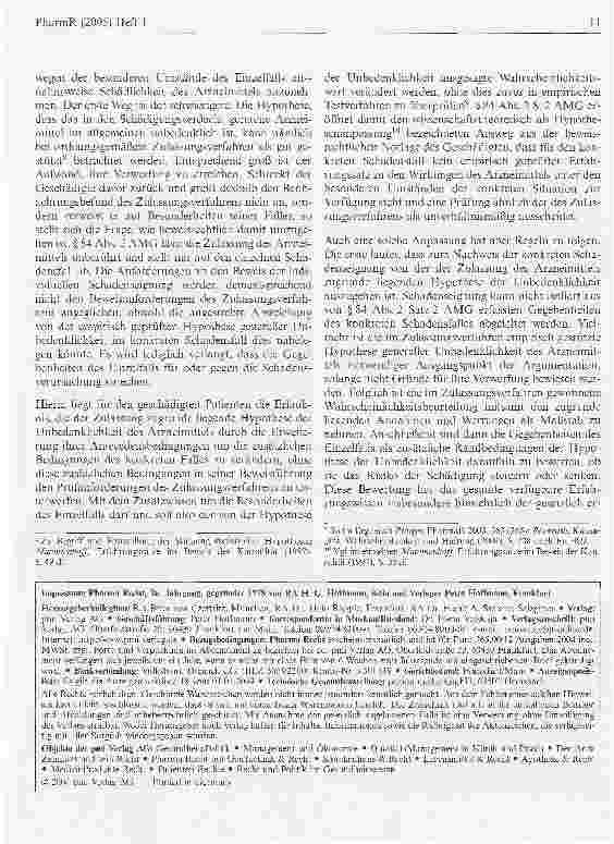 Vorschauseite 3: Schadenseignung als Voraussetzung der Kausalitätsvermutung im Sinnedes § 84 Abs. 2 AMG