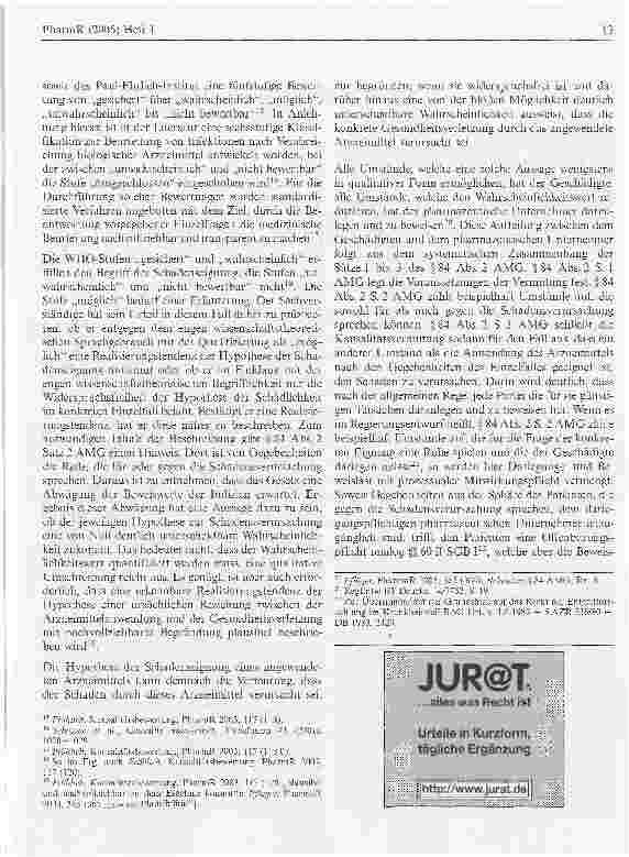 Vorschauseite 5: Schadenseignung als Voraussetzung der Kausalitätsvermutung im Sinnedes § 84 Abs. 2 AMG