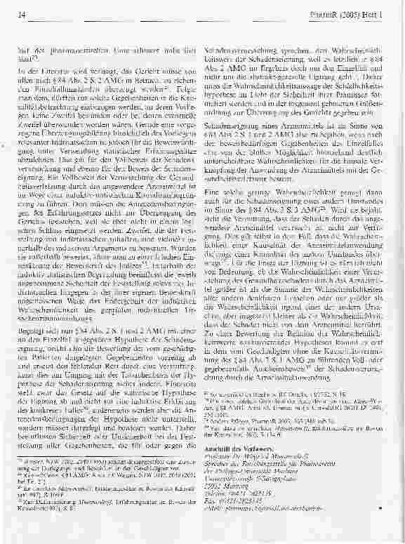 Vorschauseite 6: Schadenseignung als Voraussetzung der Kausalitätsvermutung im Sinnedes § 84 Abs. 2 AMG