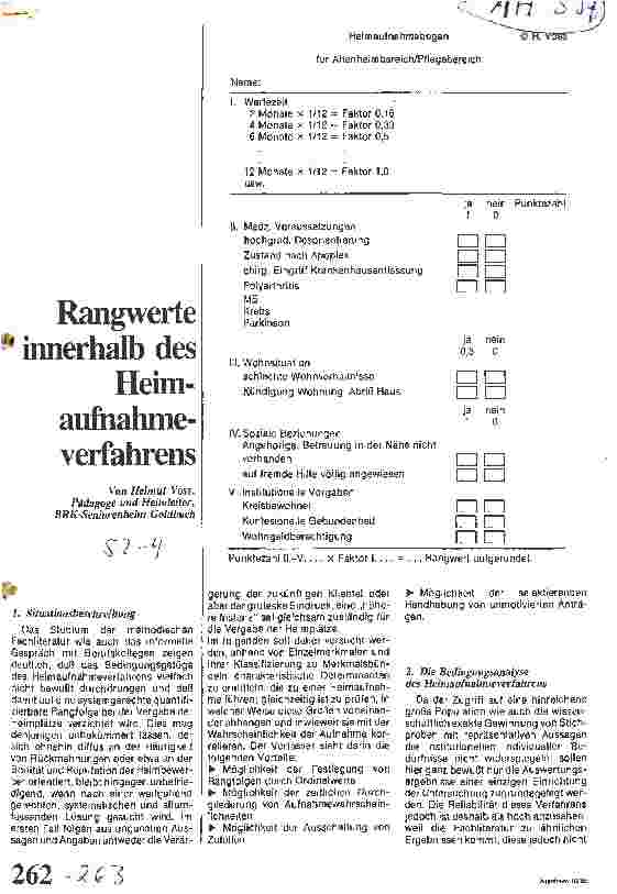 Vorschauseite 1: Rangwerte innerhalb des Heimaufnahmeverfahrens