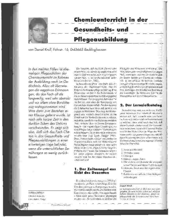 Vorschauseite 1: Chemieunterricht in der Gesundheitsund Pflegeausbildung