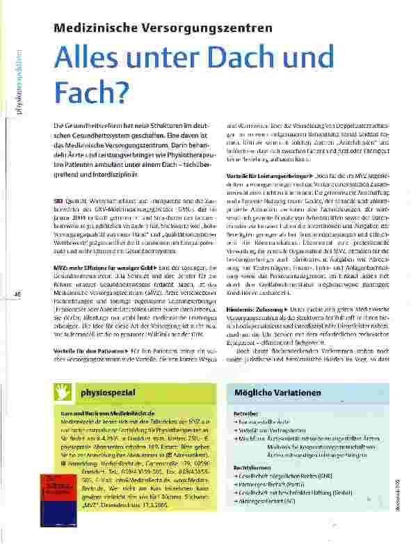 Vorschauseite 1: Medizinische Versorgungszentren Alles unter Dach und Fach?