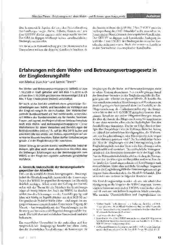Vorschauseite 1: Erfahrungen mit dem Wohnund Betreuungsvertragsgesetz in der Eingliederungshilfe