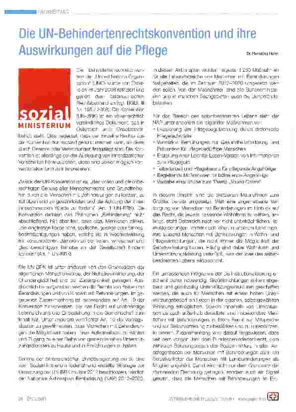 Vorschauseite 1: Die UN-Behindertenrechtskonvention und ihre Auswirkungen auf die Pflege