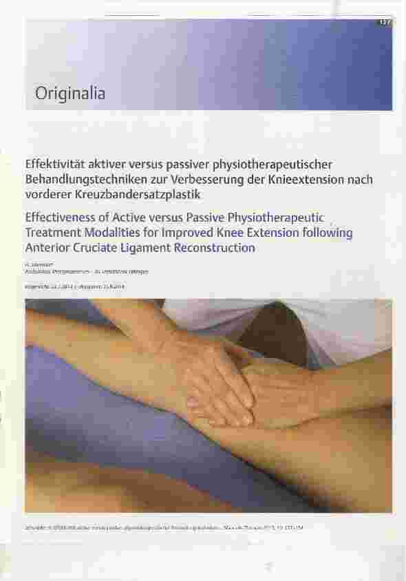Vorschauseite 1: Effektivität aktiver versus passiver physiotherapeutischer Behandlungstechniken zur Verbesserung der Knieextension nach vorderer Kreuzbandersatzplastik