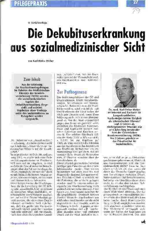 Vorschauseite 1: Die Dekubituserkrankung aus sozialmedizinischer Sicht
