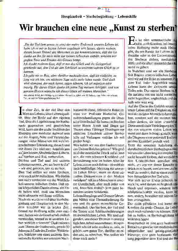 Vorschauseite 1: Wir brauchen eine neue Kunst zu sterben Hospizarbeit - Sterbebegleitung - Lebenshilfe