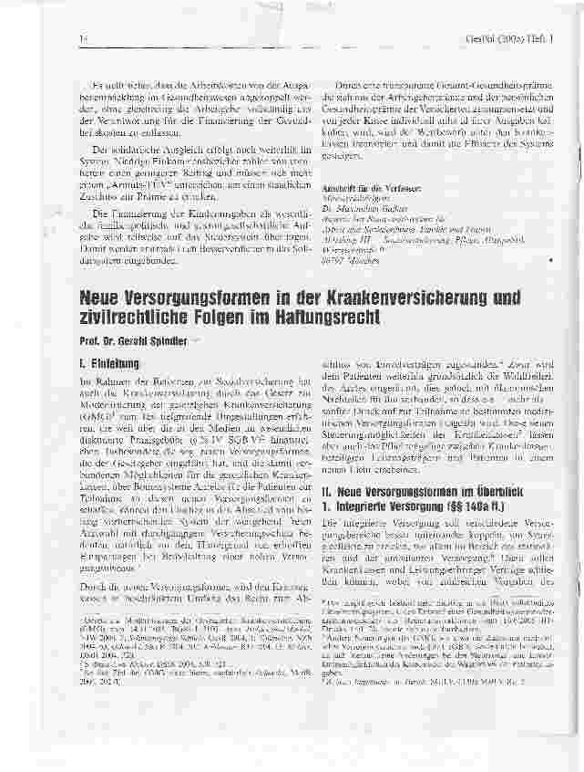 Vorschauseite 1: Neue Versorgungsformen in der Krankenversicherung und zivilrechtliche Folgen im Haftungsrecht