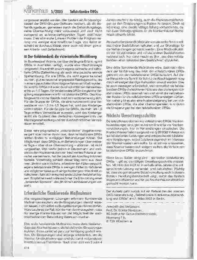 Vorschauseite 5: Teilstationäre DRGs: Spalten-, Zeilenoder Abschlagslösung?