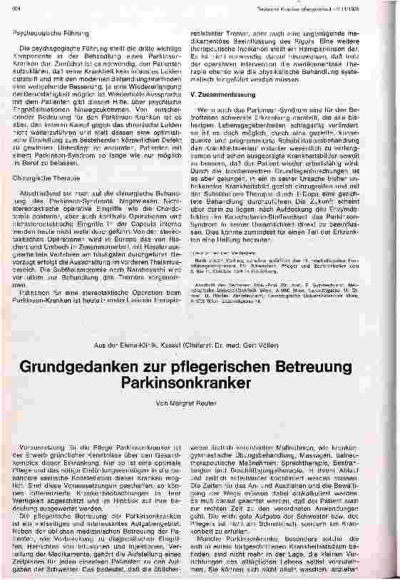 Vorschauseite 1: Grundgedanken zur pflegerischen Betreuung Parkinsonkranker