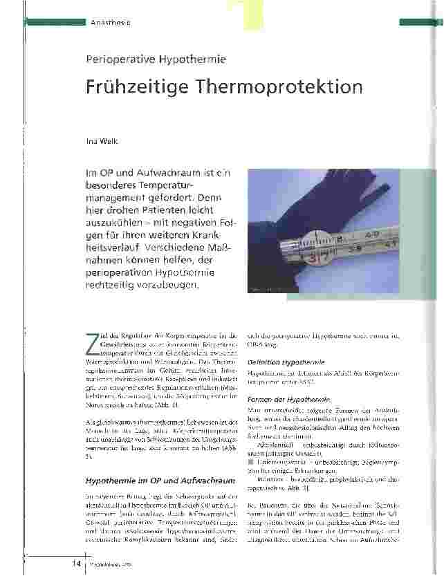 Vorschauseite 1: Perioperative HypothermieFrühzeitige Thermoprotektion