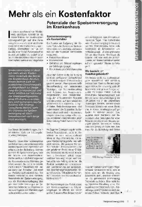 Vorschauseite 1: Mehr als ein KostenfaktorPotenziale der Speisenversorgung im Krankenhaus