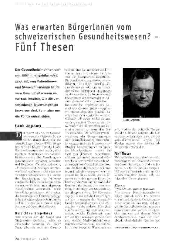 Vorschauseite 1: Was erwarten Bürgerinnen vom schweizerischen Gesundheitswesen? - Fünf Thesen