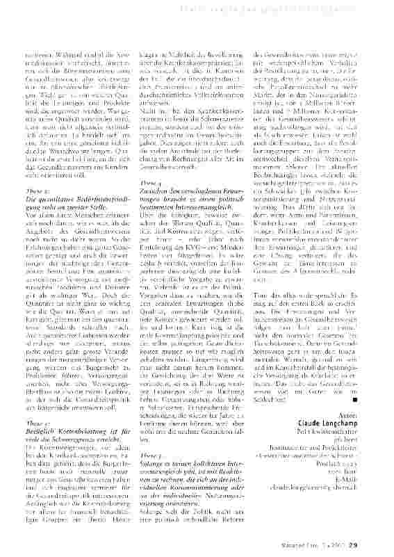 Vorschauseite 2: Was erwarten Bürgerinnen vom schweizerischen Gesundheitswesen? - Fünf Thesen
