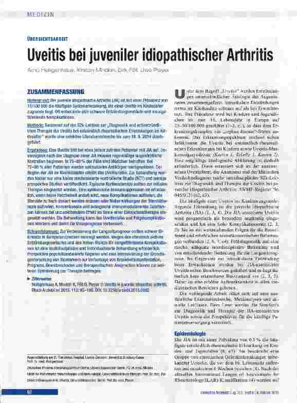 Vorschauseite 1: Uveitis bei juveniler idiopathischer Arthritis