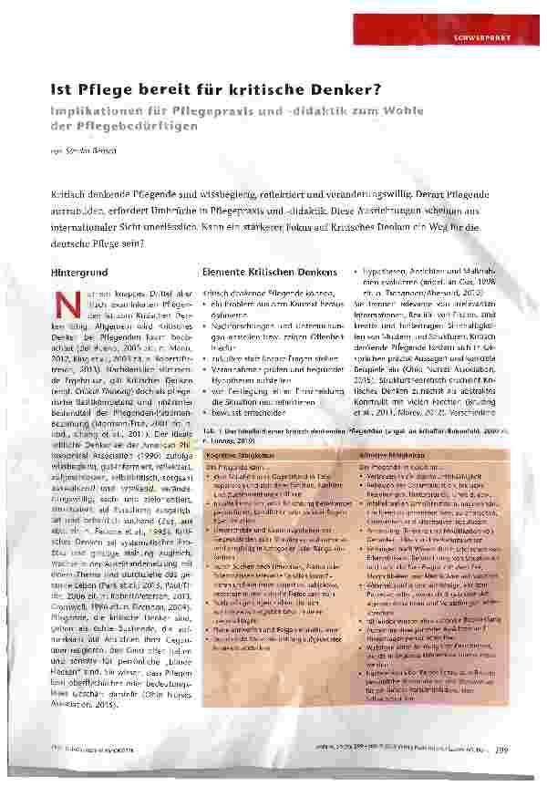 Vorschauseite 1: Ist Pflege bereit für kritische Denker?
