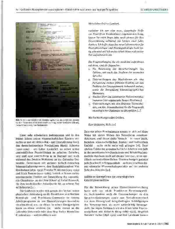 Vorschauseite 5: Kurt Goldsteins Konzeption der neuro logischen »Katastrophenreaktionen« aus heutiger Perspektive