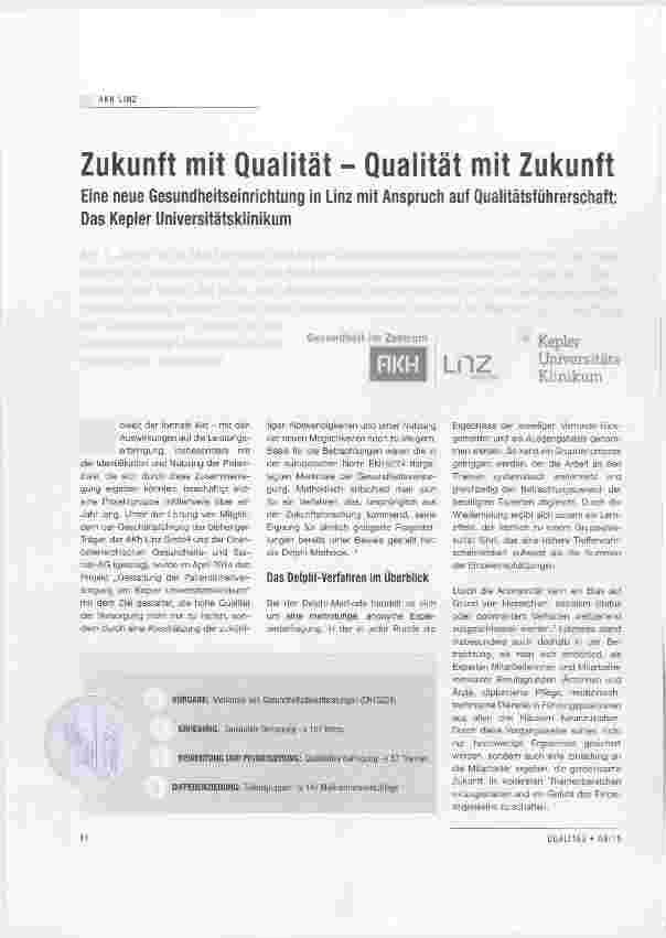 Vorschauseite 1: Zukunft mit Qualität Qualität mit Zukunft
