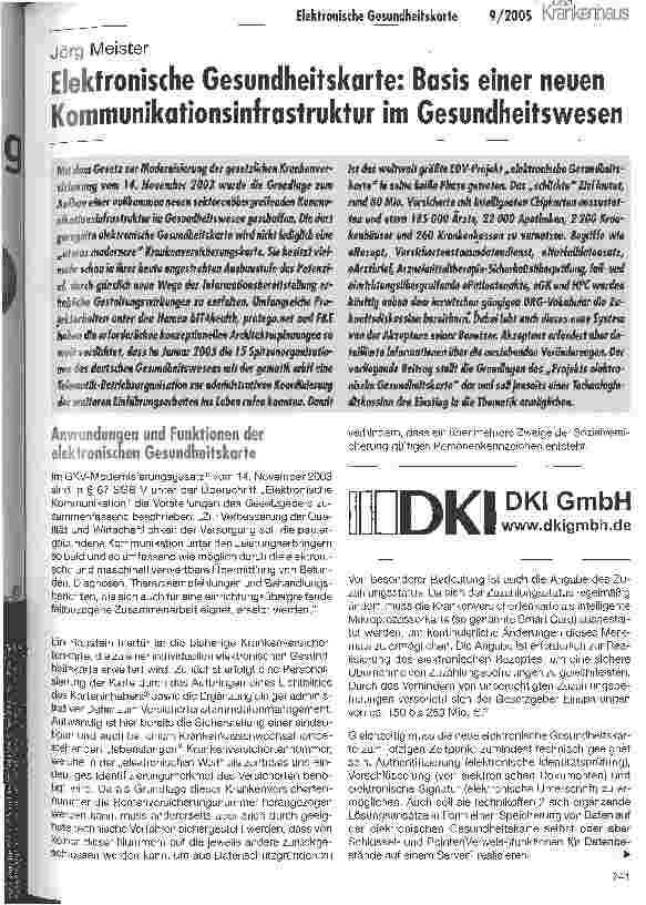 Vorschauseite 1: Elektronische Gesundheitskarte: Basis einer neuen Kommunikationsinfrastruktur im Gesundheitswesen