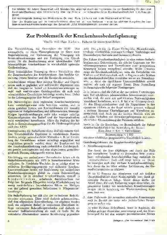 Vorschauseite 1: Zur Problematik der Krankenhausbedarfsplanung