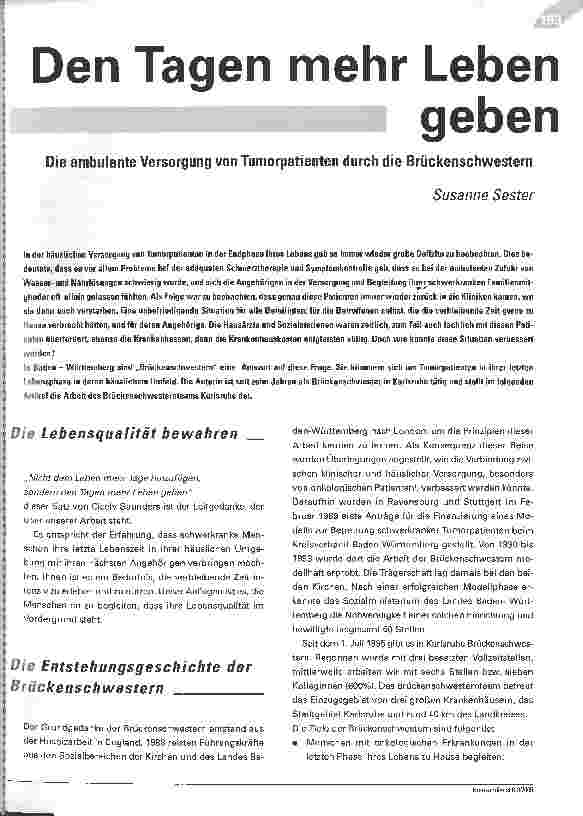 Vorschauseite 1: Den Tagen mehr Leben gebenDie ambulante Versorgung von Tumorpatienten durch die Brückenschwestern