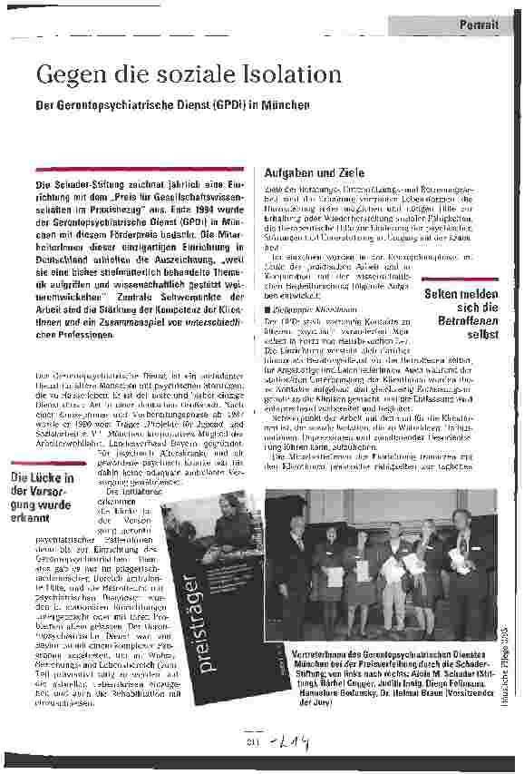 Vorschauseite 1: Gegen die soziale Isolation Der Gerontopsychiatrische Dienst (GPDi) in München