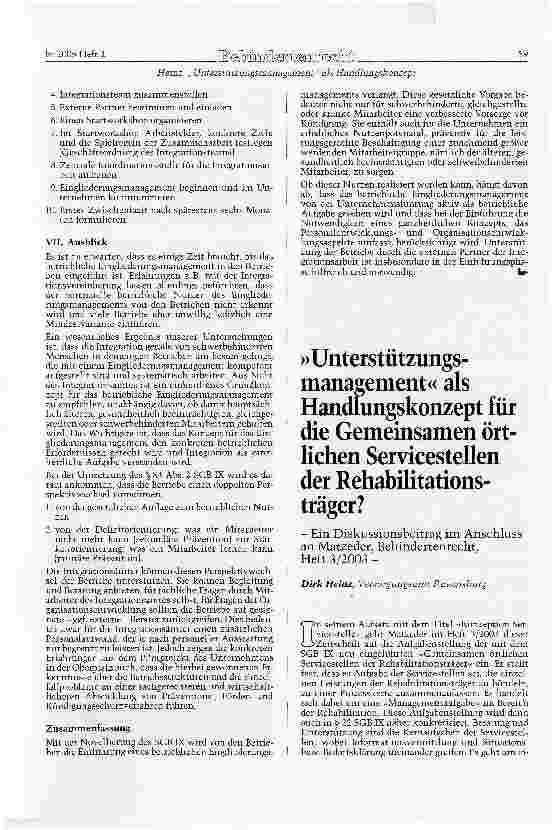 Vorschauseite 1: Unterstützungsmanagement als Handmngskonzept für die Gemeinsamen örtlichen Seryicestellen der Rehabilitationsträger?