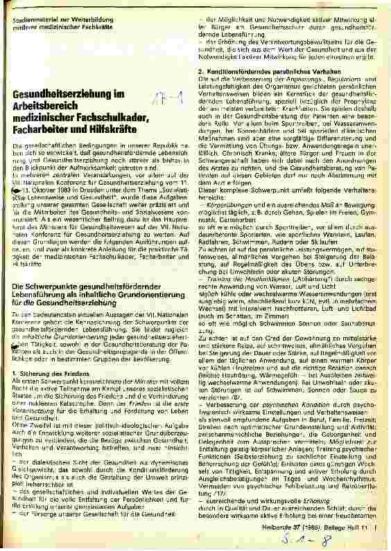 Vorschauseite 1: Gesundheitserziehung im Arbeitsbereich medizinischer Fachschulkader, Facharbeiter und Hilfskräfte