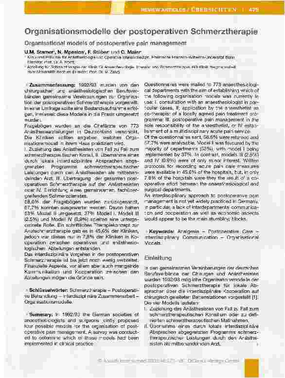 Vorschauseite 1: Organisationsmodelle der postoperativen Schmerztherapie