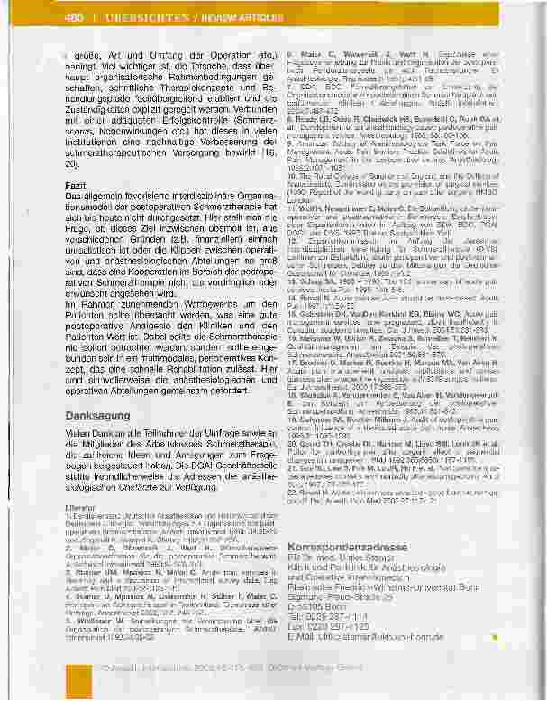 Vorschauseite 5: Organisationsmodelle der postoperativen Schmerztherapie