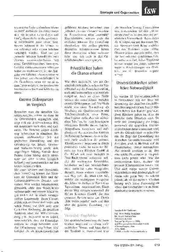 Vorschauseite 4: Der Geschäftsbericht Das wichtigste Instrument der Finanzkommunikation wird vernachlässigt - Ein Vergleich deutscher Universitätsund Privatkliniken