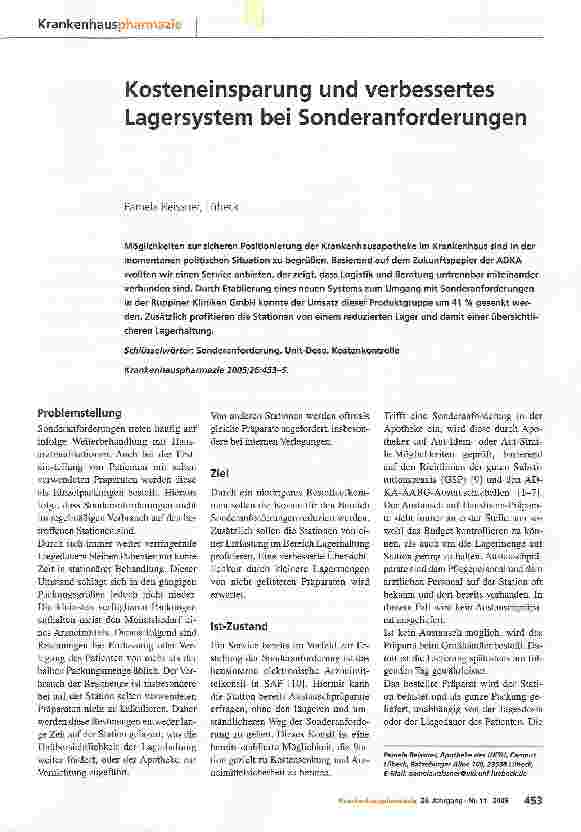 Vorschauseite 1: Kosteneinsparung und verbessertes Lagersystem bei Sonderanforderungen