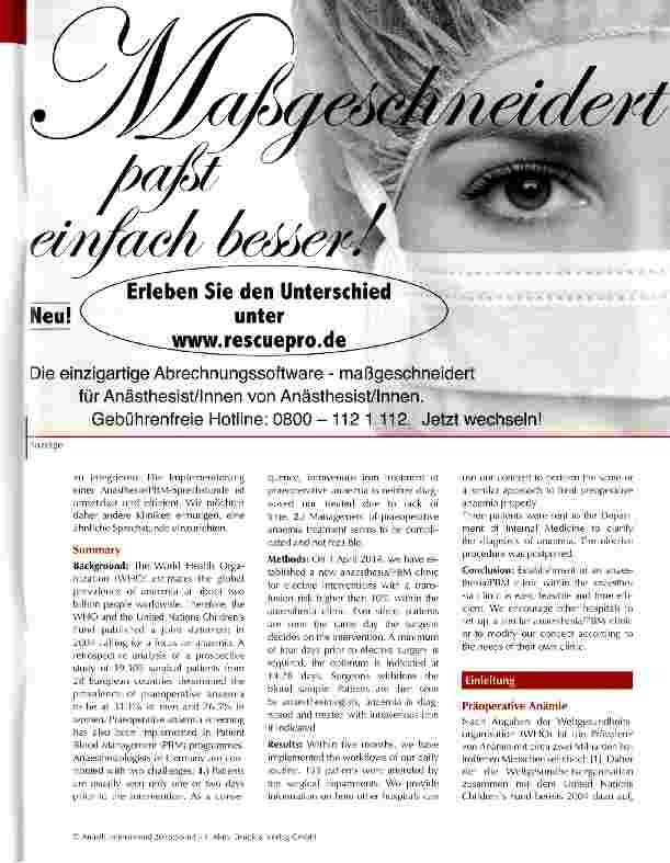 Vorschauseite 2: Patient Blood Management Umsetzung im Rahmen der Anästhesiesprechstunde