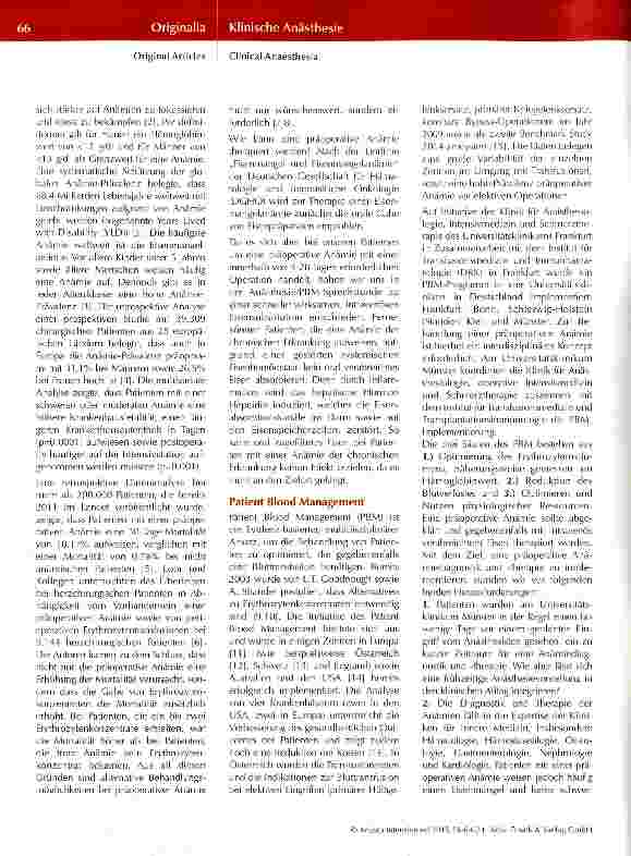 Vorschauseite 3: Patient Blood Management Umsetzung im Rahmen der Anästhesiesprechstunde