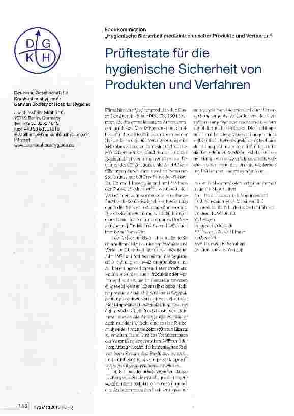 Vorschauseite 1: Prüftestate für die hygienische Sicherheit von Produkten und Verfahren