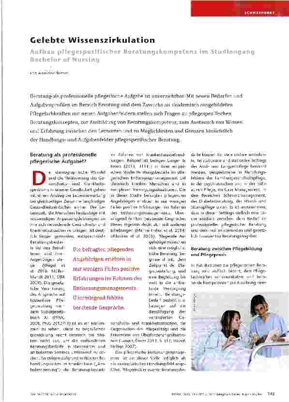 Vorschauseite 1: Gelebte Wissenszirkulation Aufbau pflegespezifischer Beratungskompetenz ii Bachelor of Nursinq