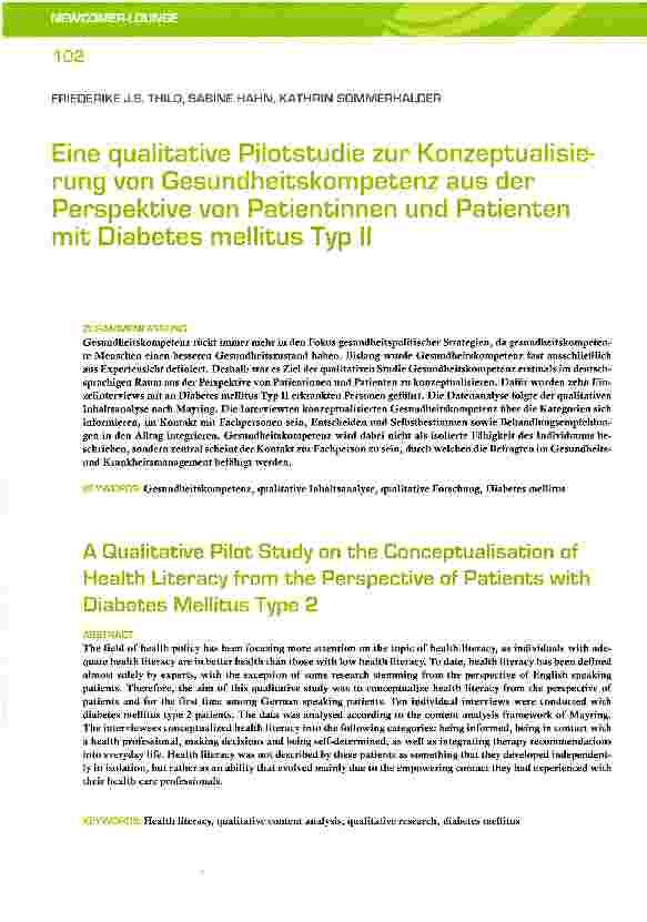 Vorschauseite 1: Eine qualitative Pilotstudie zur Konzeptualisie-rung von Gesundheitskompetenz aus der Perspektive von Patientinnen und Patienten mit Diabetes mellitus Typ II