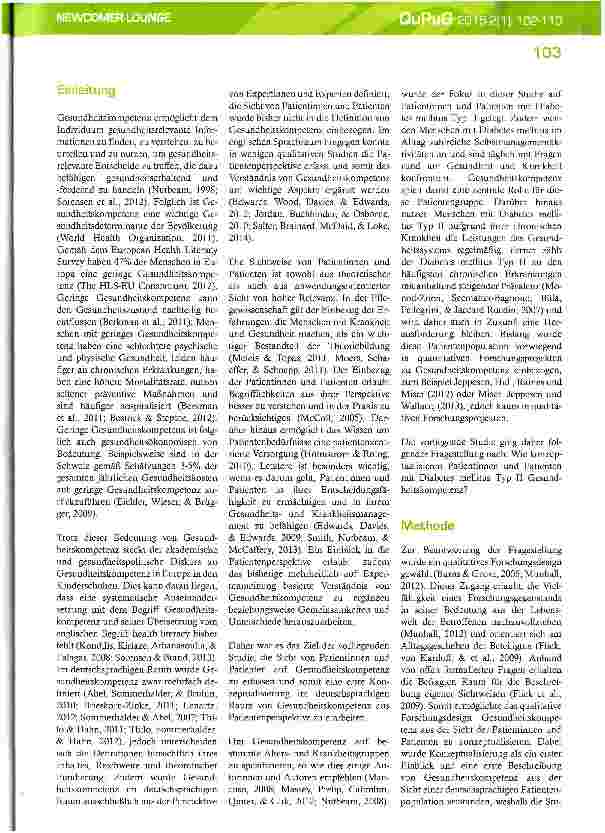 Vorschauseite 2: Eine qualitative Pilotstudie zur Konzeptualisie-rung von Gesundheitskompetenz aus der Perspektive von Patientinnen und Patienten mit Diabetes mellitus Typ II