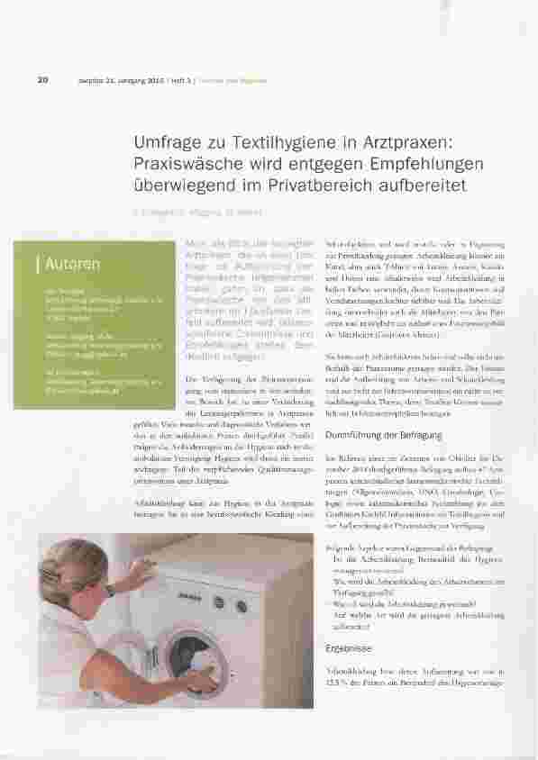 Vorschauseite 1: Umfrage zu Textilhygiene in Arztpraxen: Praxiswäsche wird entgegen Empfehlungen überwiegend im Privatbereich aufbereitet