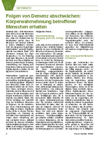 Vorschauseite 1: Folgen von Demenz abschwächen: Körperwahrnehmung betroffener Menschen erhalten