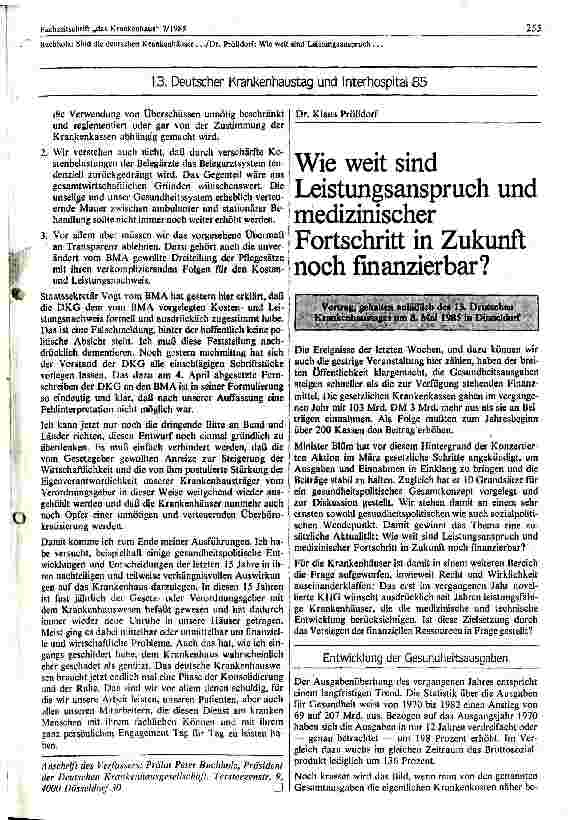 Vorschauseite 1: Wie weit sind Leistungsanspruch und medizinischer Fortschritt in Zukunft noch finanzierbar ?