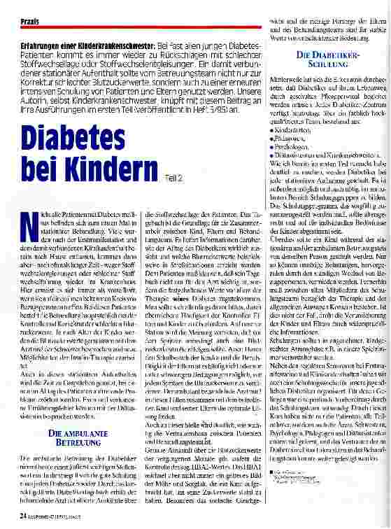 Vorschauseite 1: Diabetes bei Kindern Teil 2 Erfahrungen einer Kinderkrankenschwester